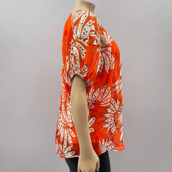 Diane Von Furstenberg DVF Top Women 2 Merrill Blouse Silk Spike Flower Flowy - Picture 6 of 9